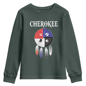 Cherokee Youth Sweatshirt Native American Tribes Medicine Wheel Dreamcatcher Spirit Animal Paws TS11 Dark Forest Green Print Your Wear