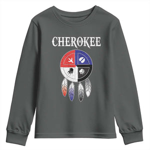 Cherokee Youth Sweatshirt Native American Tribes Medicine Wheel Dreamcatcher Spirit Animal Paws TS11 Dark Heather Print Your Wear