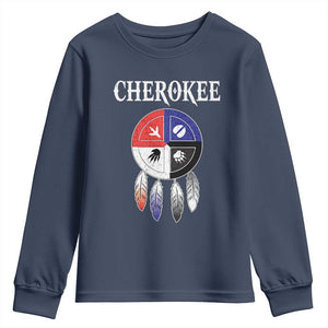 Cherokee Youth Sweatshirt Native American Tribes Medicine Wheel Dreamcatcher Spirit Animal Paws TS11 Navy Print Your Wear