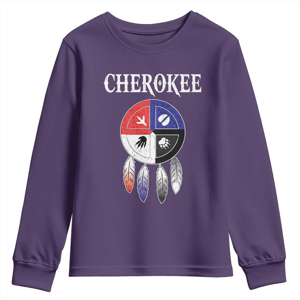 Cherokee Youth Sweatshirt Native American Tribes Medicine Wheel Dreamcatcher Spirit Animal Paws TS11 Purple Print Your Wear