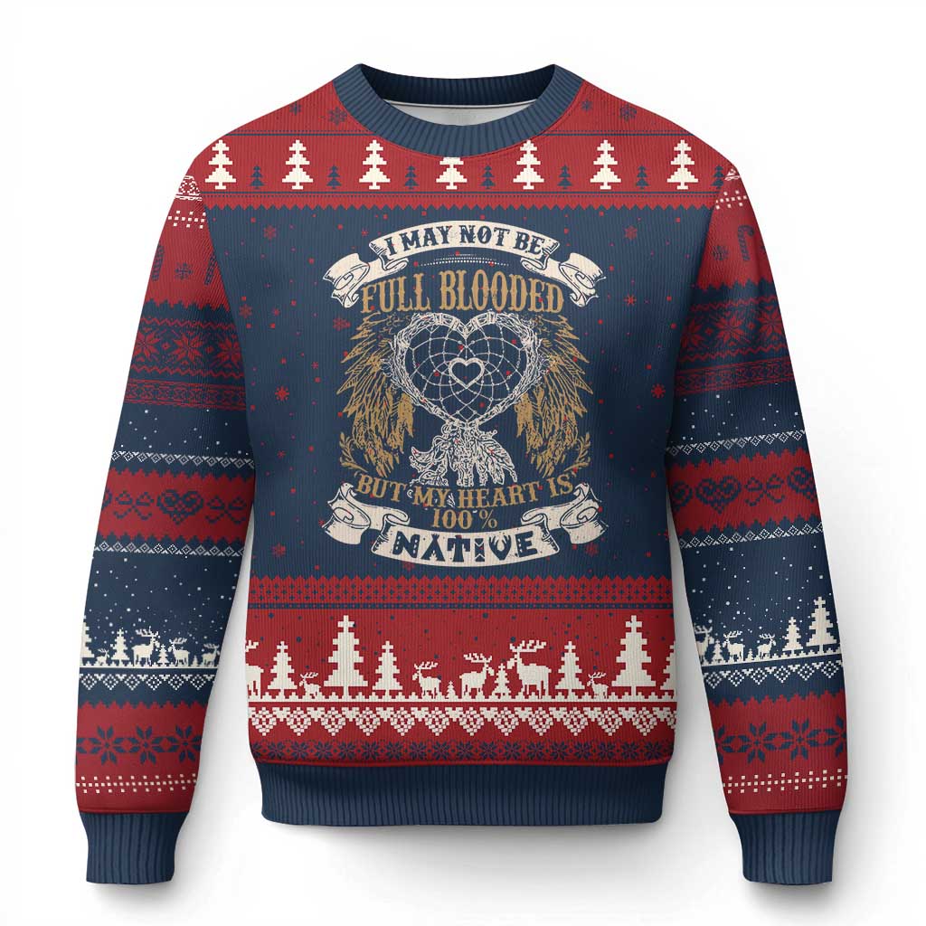 Native American Ugly Christmas Sweater I May Not Be Full Blooded But My Heart Is 100% Native Dreamcatcher TS11 Navy Red Print Your Wear