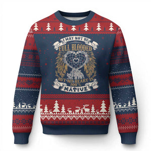 Native American Ugly Christmas Sweater I May Not Be Full Blooded But My Heart Is 100% Native Dreamcatcher TS11 Navy Red Print Your Wear