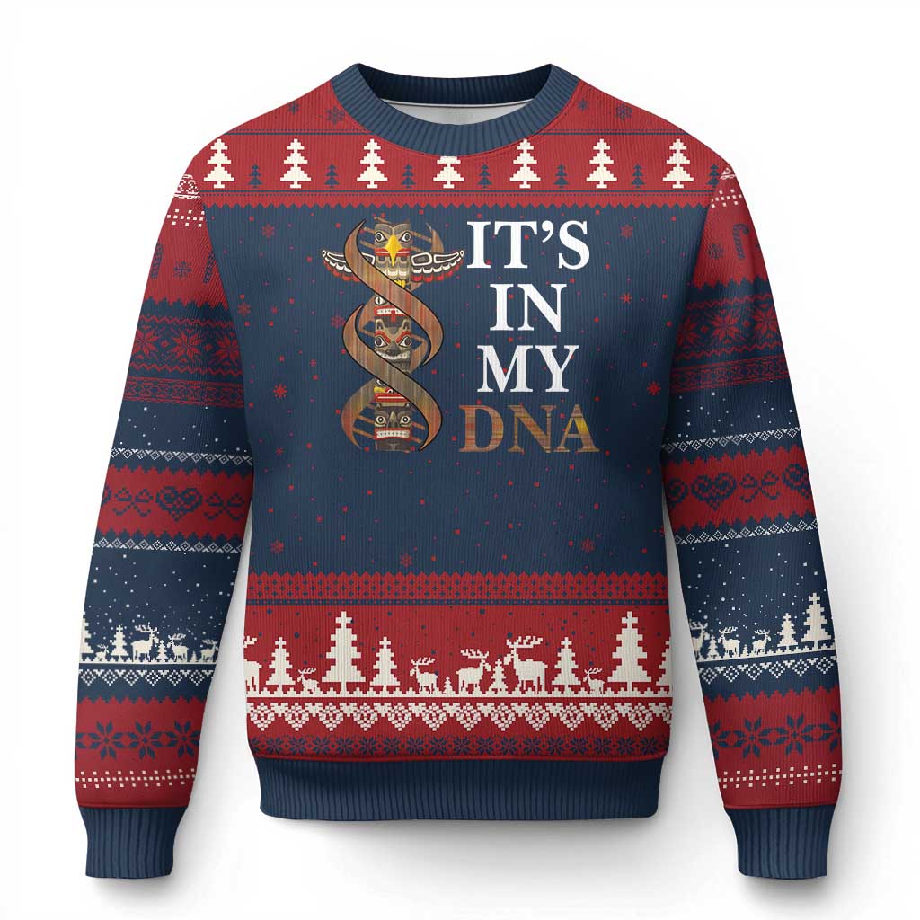 Native American Ugly Christmas Sweater It's In My DNA Totem Indigenous USA TS11 Navy Red Print Your Wear