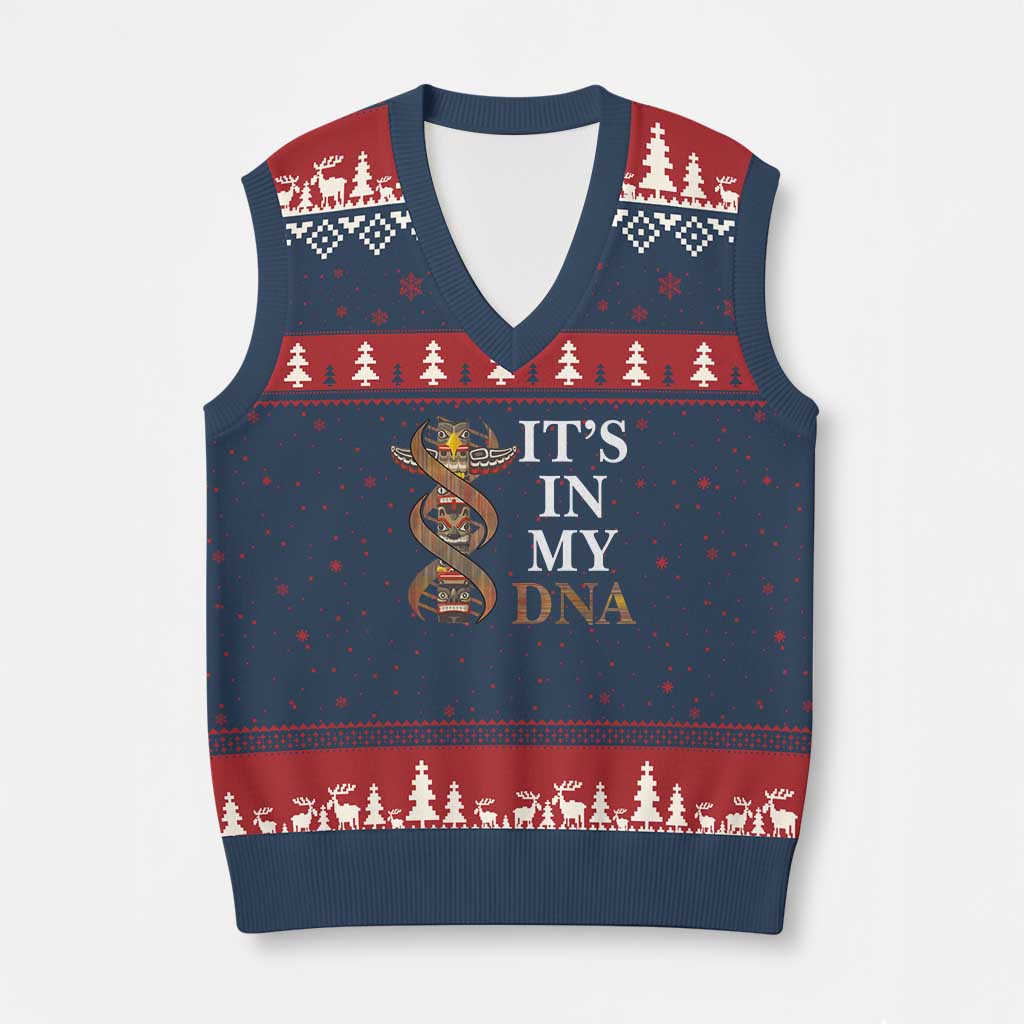 Native American V-Neck Knit Sweater Vest It's In My DNA Totem Indigenous USA TS11 Navy Red Print Your Wear