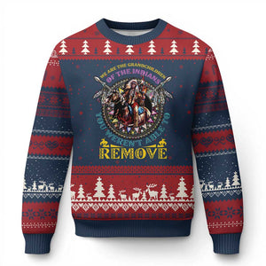 Native American Ugly Christmas Sweater We Are The Grandchildren Of The Indians Indigenous Warrior TS11 Navy Red Print Your Wear