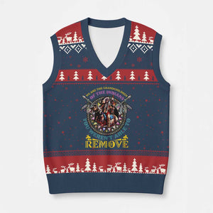Native American V-Neck Knit Sweater Vest We Are The Grandchildren Of The Indians Indigenous Warrior TS11 Navy Red Print Your Wear