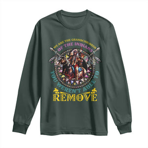 Native American Long Sleeve Shirt We Are The Grandchildren Of The Indians Indigenous Warrior TS11 Dark Forest Green Print Your Wear