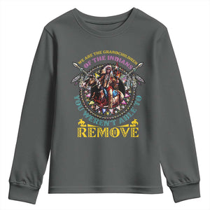 Native American Youth Sweatshirt We Are The Grandchildren Of The Indians Indigenous Warrior TS11 Dark Heather Print Your Wear