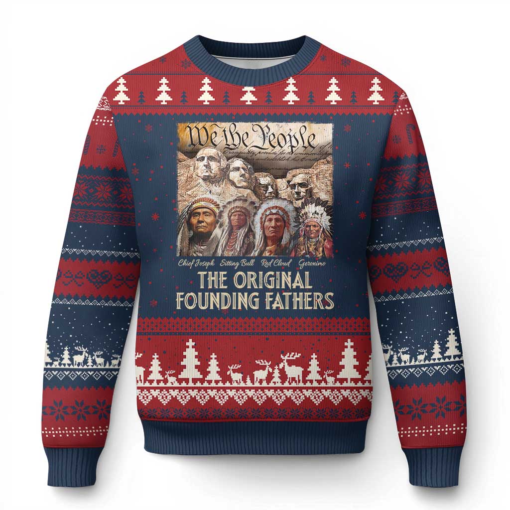 Native American Ugly Christmas Sweater The Original Founding Fathers We The People Indian Tribe Chief TS11 Navy Red Print Your Wear