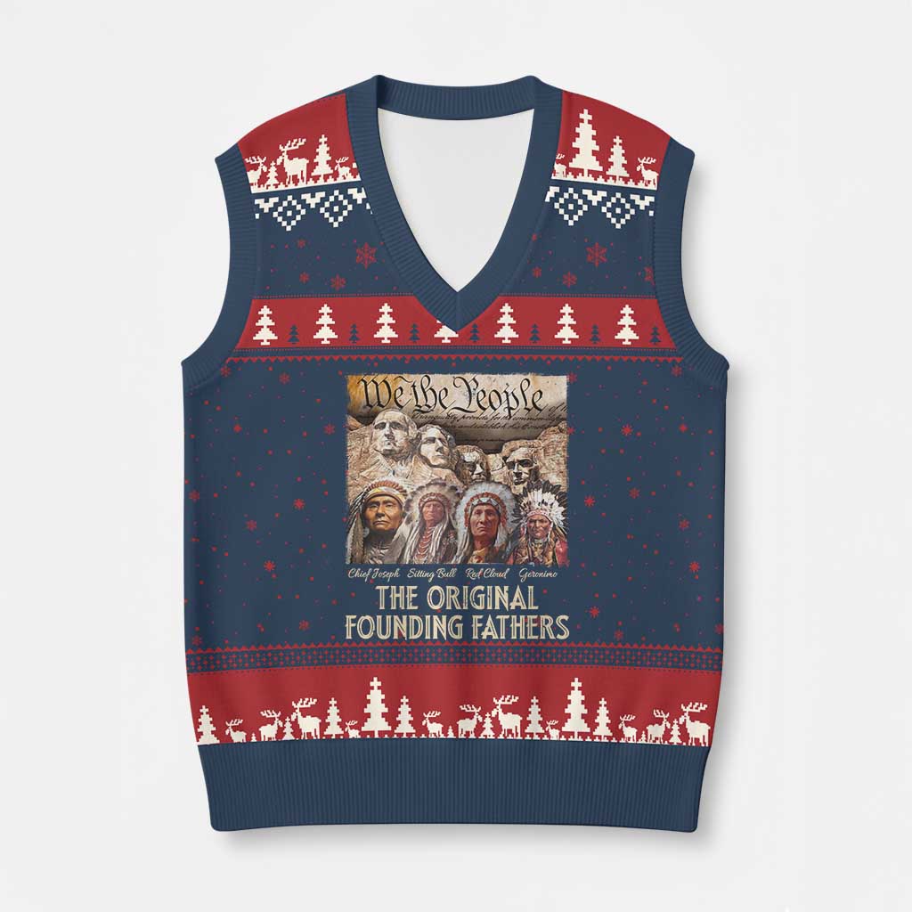 Native American V-Neck Knit Sweater Vest The Original Founding Fathers We The People Indian Tribe Chief TS11 Navy Red Print Your Wear