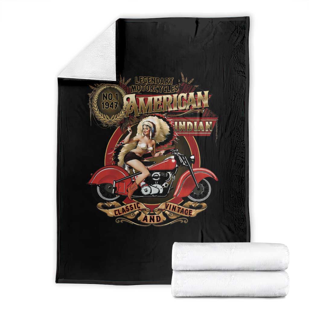 Native American Rider Throw Blanket American Indian Legendary Motorcycle Vintage Pin Up Girl TS11 Black Print Your Wear