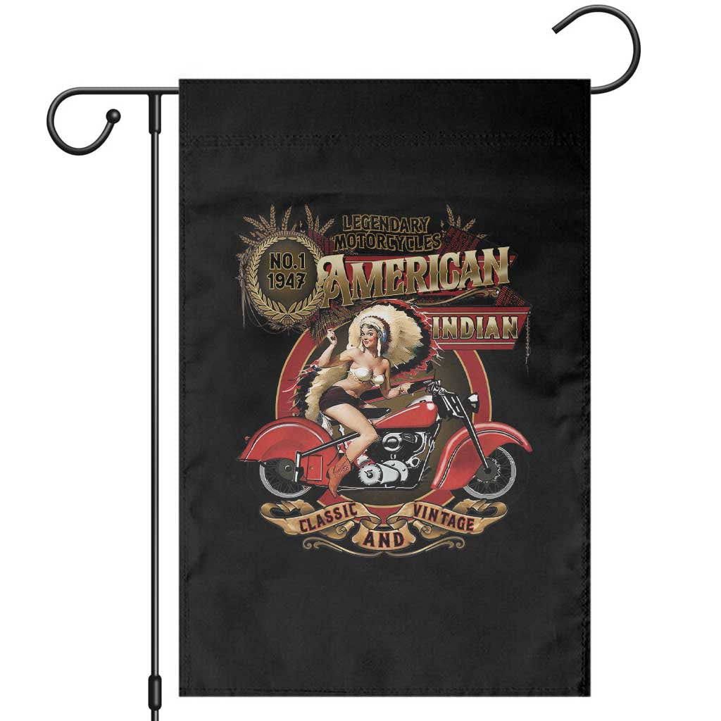 Native American Rider Garden Flag American Indian Legendary Motorcycle Vintage Pin Up Girl TS11 Black Print Your Wear
