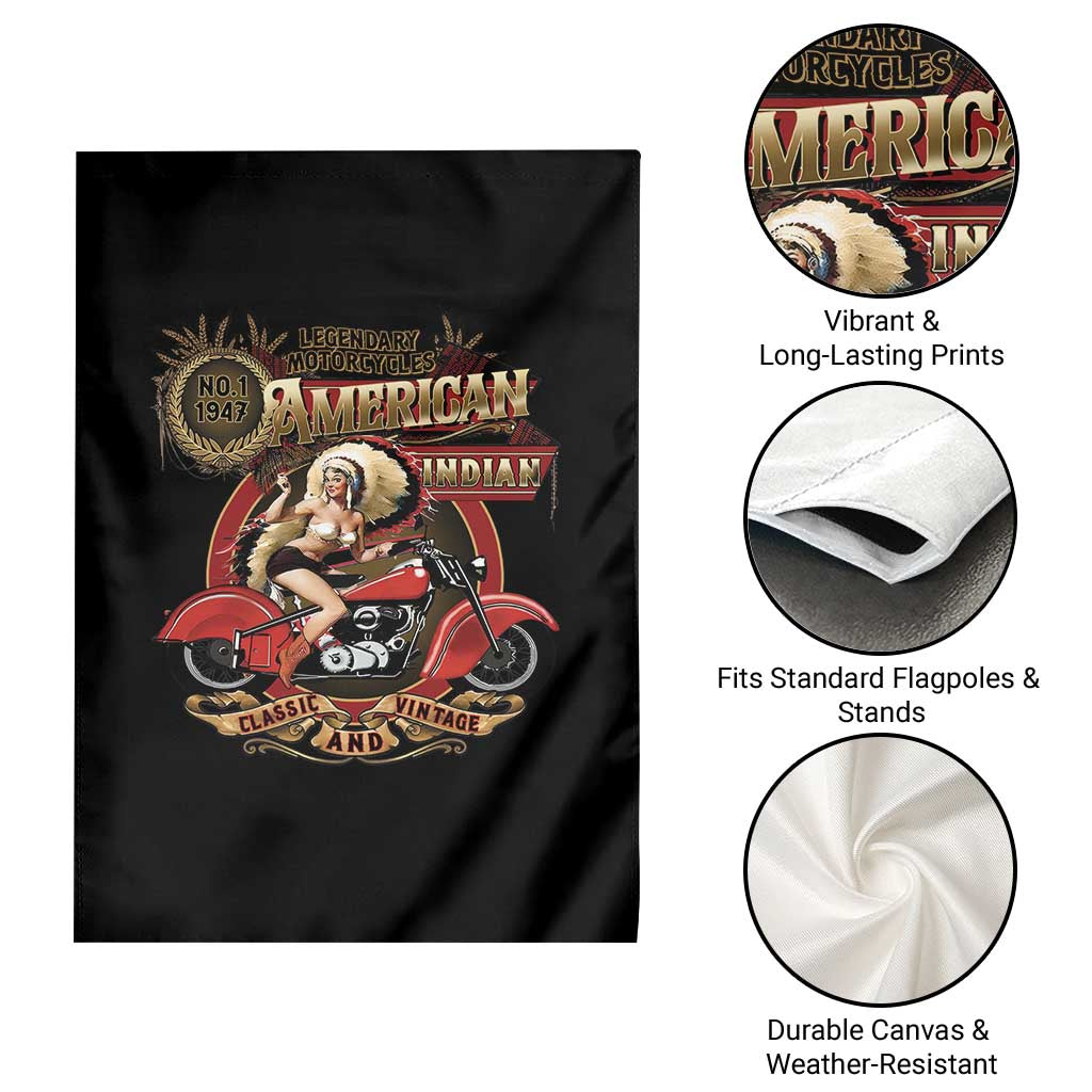Native American Rider Garden Flag American Indian Legendary Motorcycle Vintage Pin Up Girl TS11 Print Your Wear