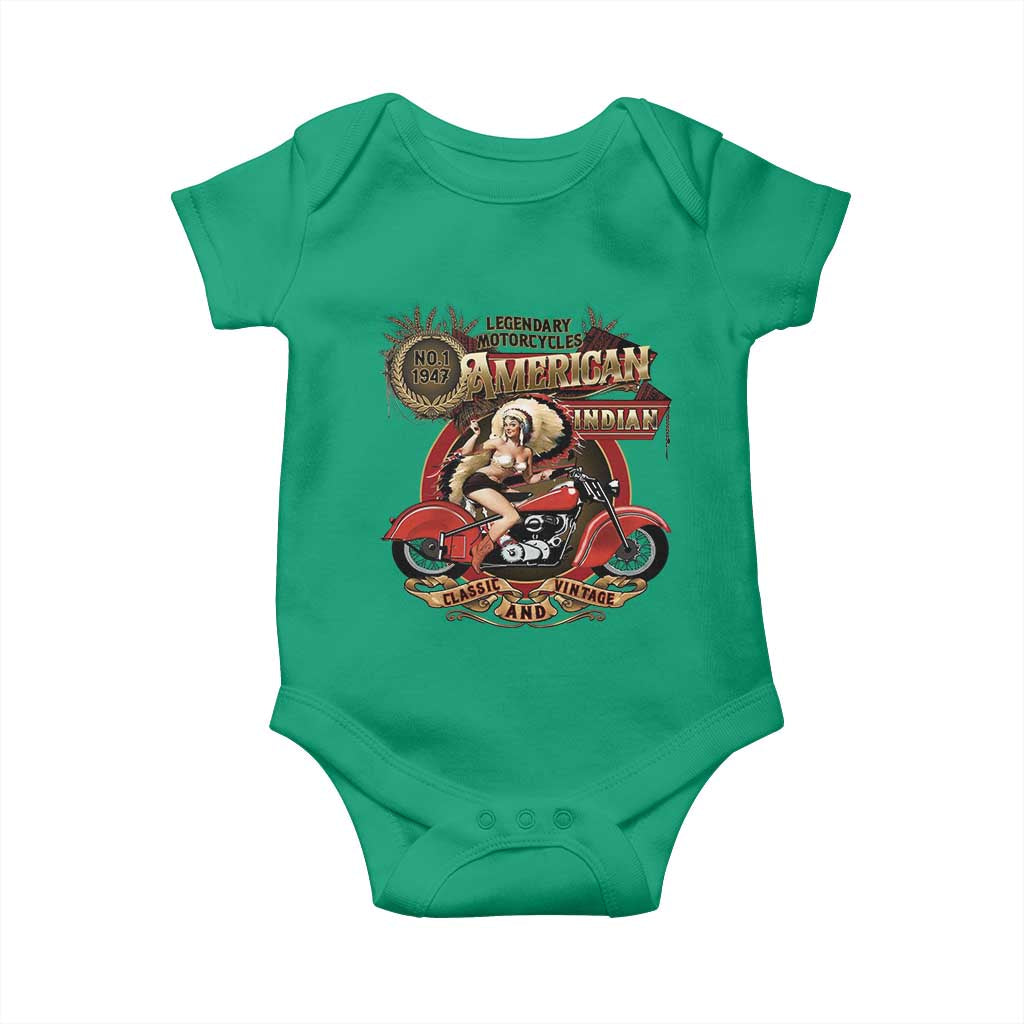 Native American Rider Baby Onesie American Indian Legendary Motorcycle Vintage Pin Up Girl TS11 Irish Green Print Your Wear