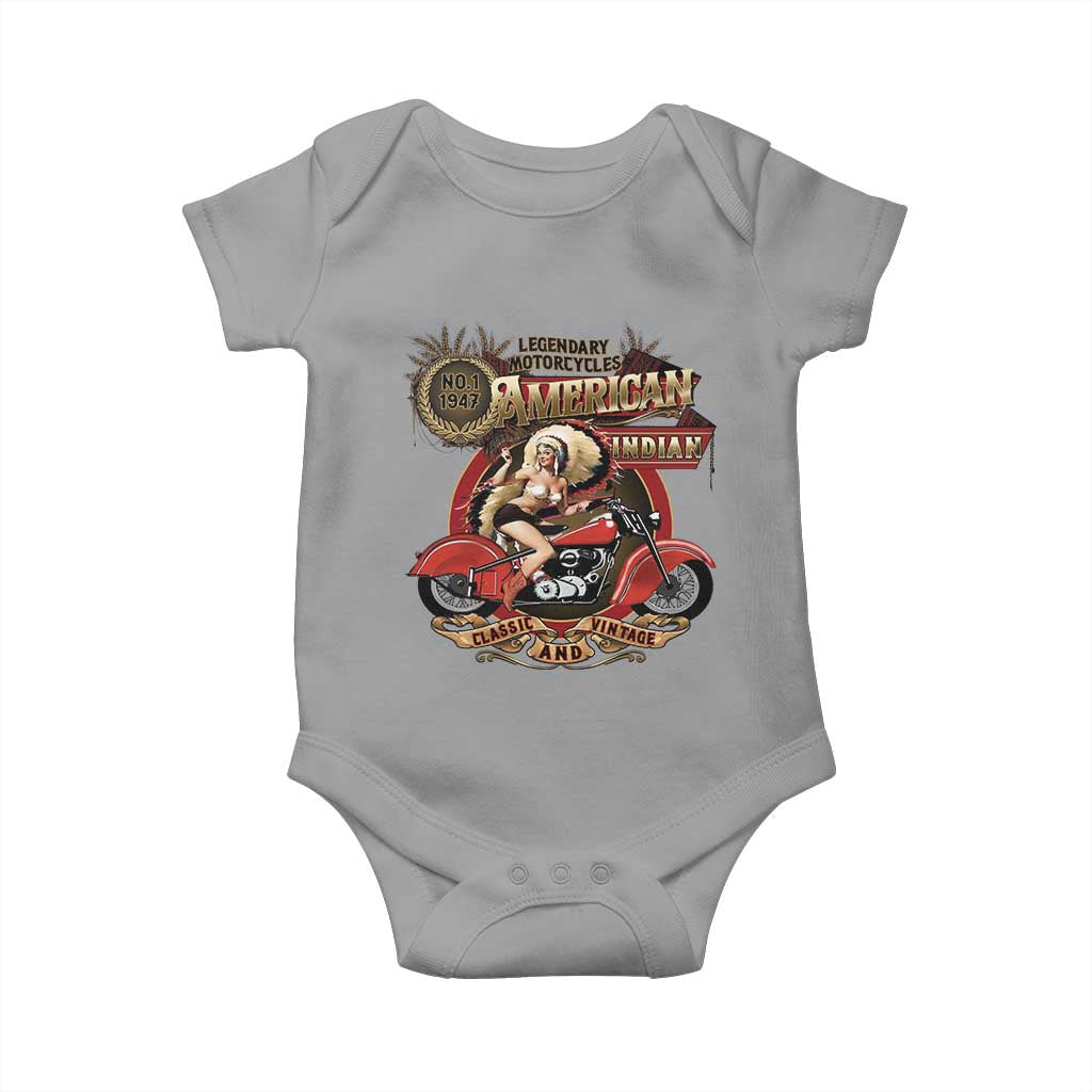 Native American Rider Baby Onesie American Indian Legendary Motorcycle Vintage Pin Up Girl TS11 Sport Gray Print Your Wear
