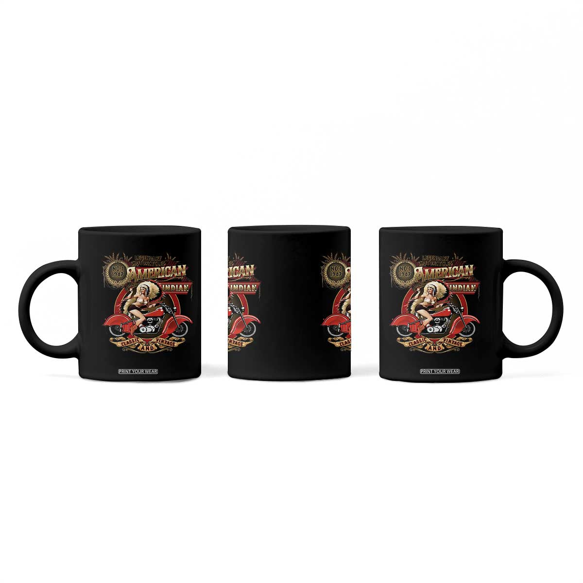Native American Rider Coffee Mug American Indian Legendary Motorcycle Vintage Pin Up Girl TS11 Print Your Wear