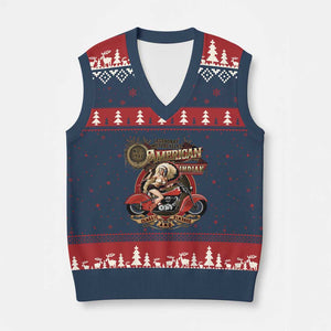 Native American Rider V-Neck Knit Sweater Vest American Indian Legendary Motorcycle Vintage Pin Up Girl TS11 Navy Red Print Your Wear