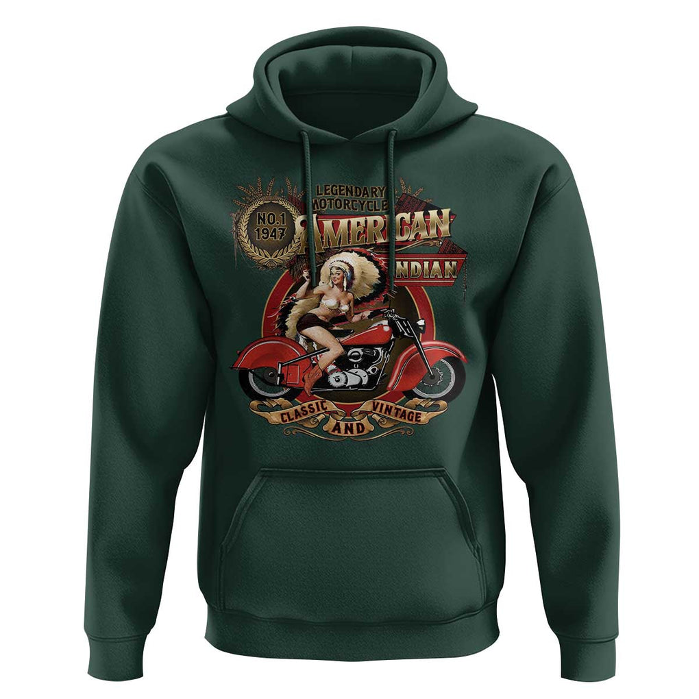 Native American Rider Hoodie American Indian Legendary Motorcycle Vintage Pin Up Girl TS11 Dark Forest Green Print Your Wear
