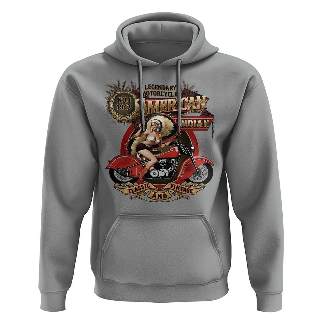 Native American Rider Hoodie American Indian Legendary Motorcycle Vintage Pin Up Girl TS11 Sport Gray Print Your Wear