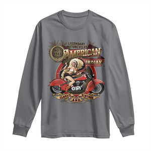 Native American Rider Long Sleeve Shirt American Indian Legendary Motorcycle Vintage Pin Up Girl TS11 Charcoal Print Your Wear