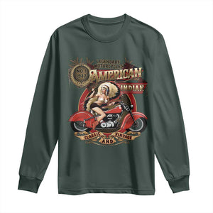 Native American Rider Long Sleeve Shirt American Indian Legendary Motorcycle Vintage Pin Up Girl TS11 Dark Forest Green Print Your Wear