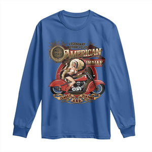 Native American Rider Long Sleeve Shirt American Indian Legendary Motorcycle Vintage Pin Up Girl TS11 Royal Blue Print Your Wear