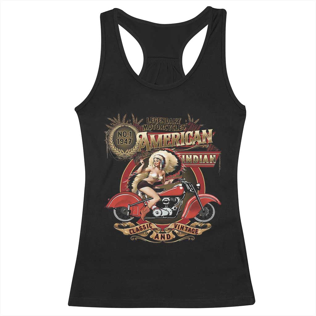 Native American Rider Racerback Tank Top American Indian Legendary Motorcycle Vintage Pin Up Girl TS11 Black Print Your Wear
