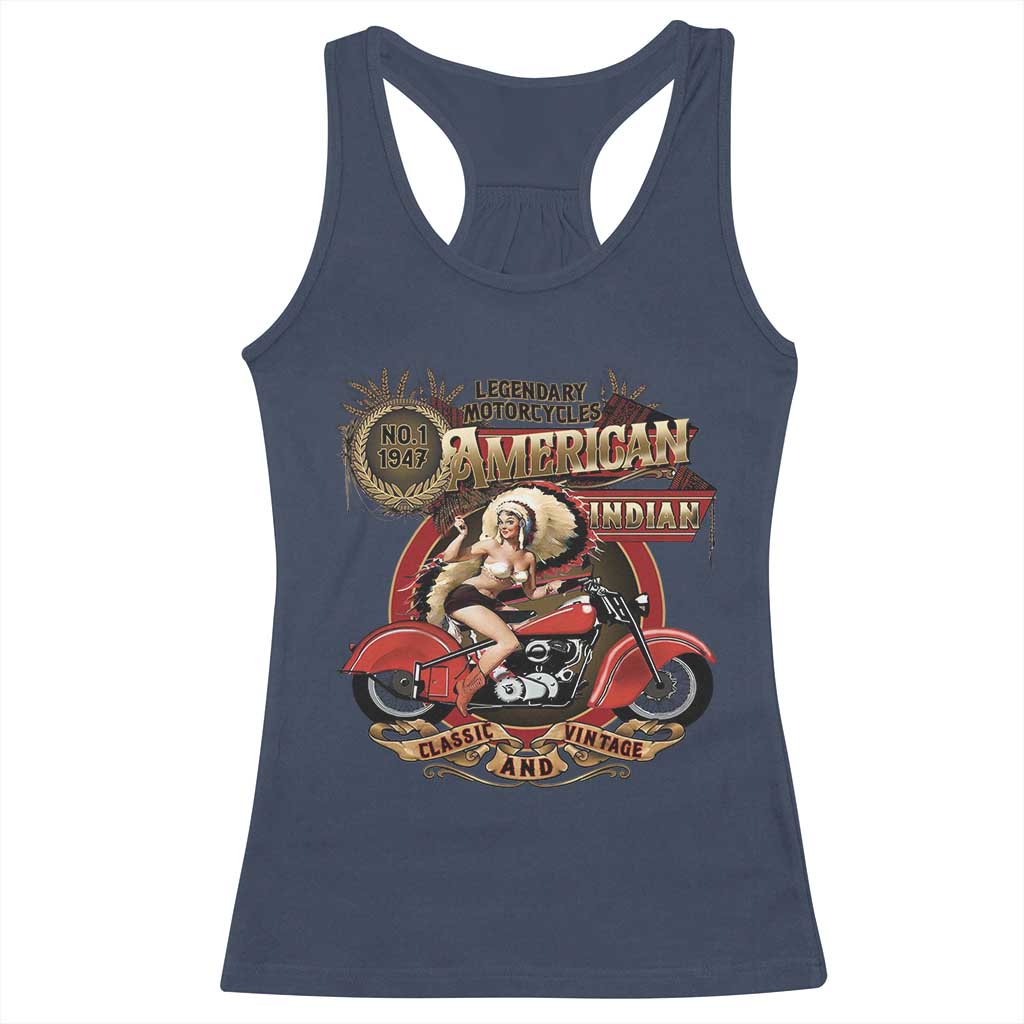 Native American Rider Racerback Tank Top American Indian Legendary Motorcycle Vintage Pin Up Girl TS11 Navy Print Your Wear