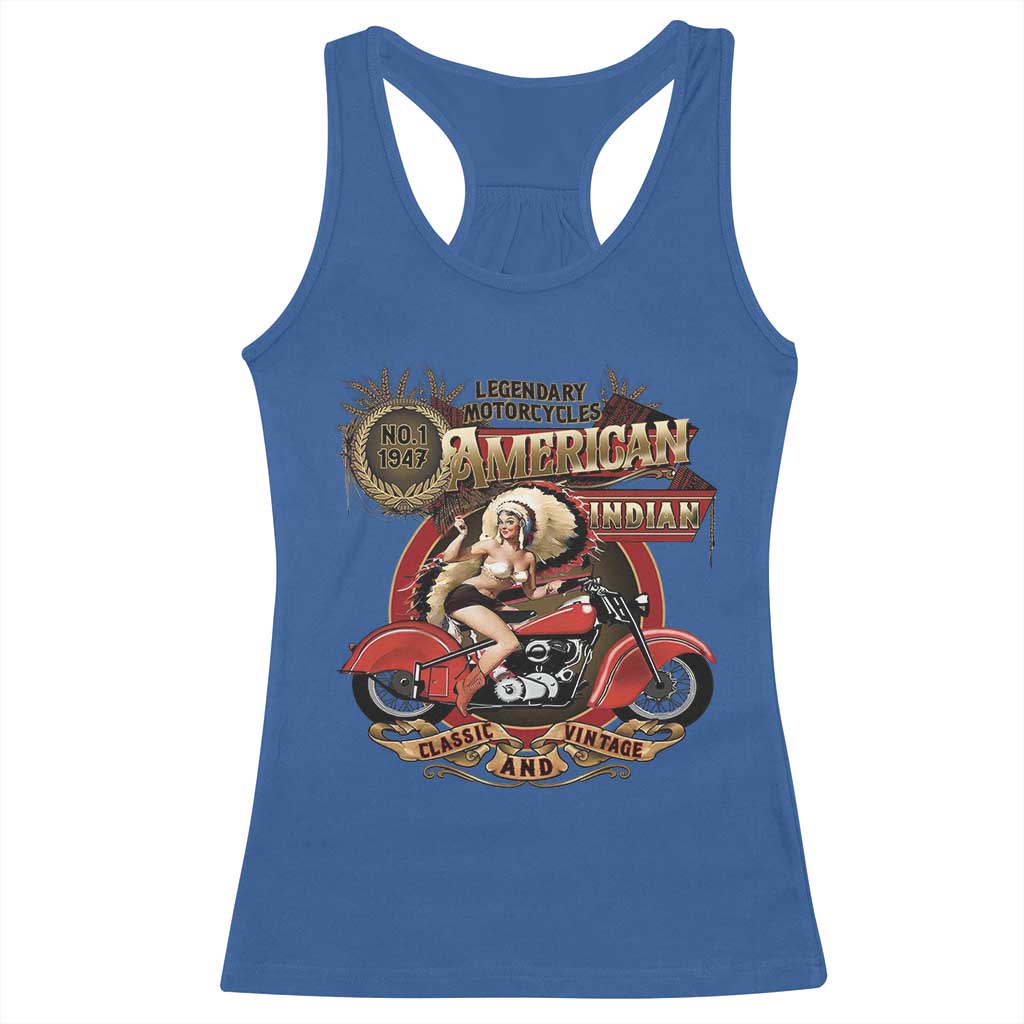 Native American Rider Racerback Tank Top American Indian Legendary Motorcycle Vintage Pin Up Girl TS11 Royal Blue Print Your Wear
