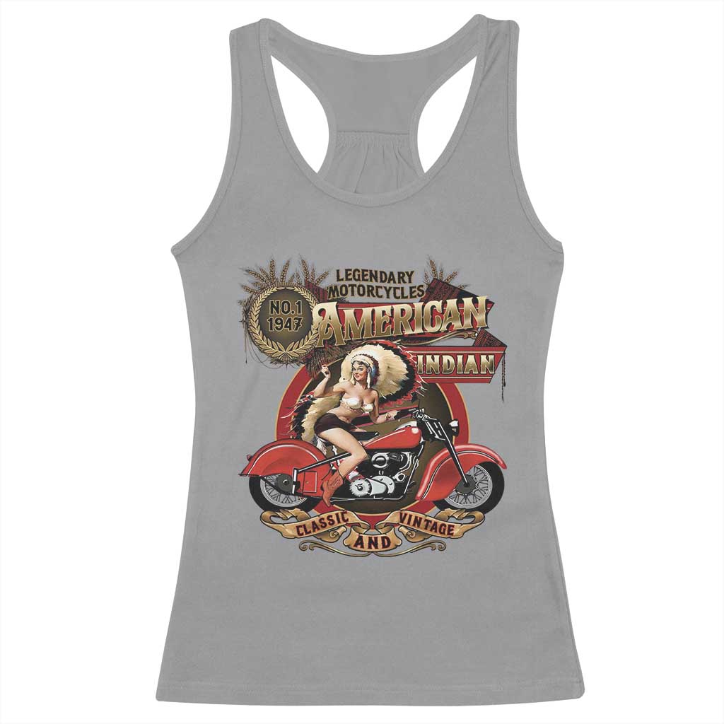 Native American Rider Racerback Tank Top American Indian Legendary Motorcycle Vintage Pin Up Girl TS11 Sport Gray Print Your Wear