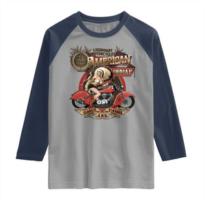 Native American Rider Raglan Shirt American Indian Legendary Motorcycle Vintage Pin Up Girl TS11 Sport Gray Navy Print Your Wear