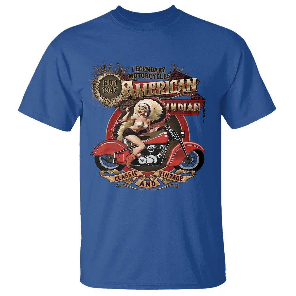 Native American Rider T Shirt American Indian Legendary Motorcycle Vintage Pin Up Girl TS11 Royal Blue Print Your Wear