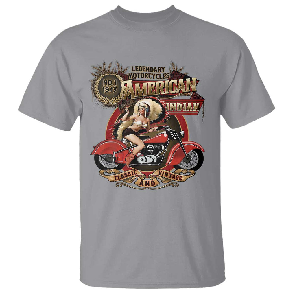 Native American Rider T Shirt American Indian Legendary Motorcycle Vintage Pin Up Girl TS11 Sport Gray Print Your Wear