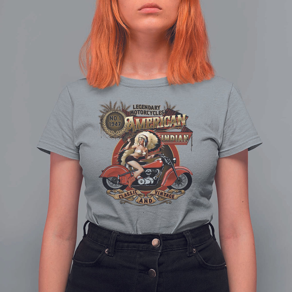 Native American Rider T Shirt For Women American Indian Legendary Motorcycle Vintage Pin Up Girl TS11 Sport Gray Print Your Wear
