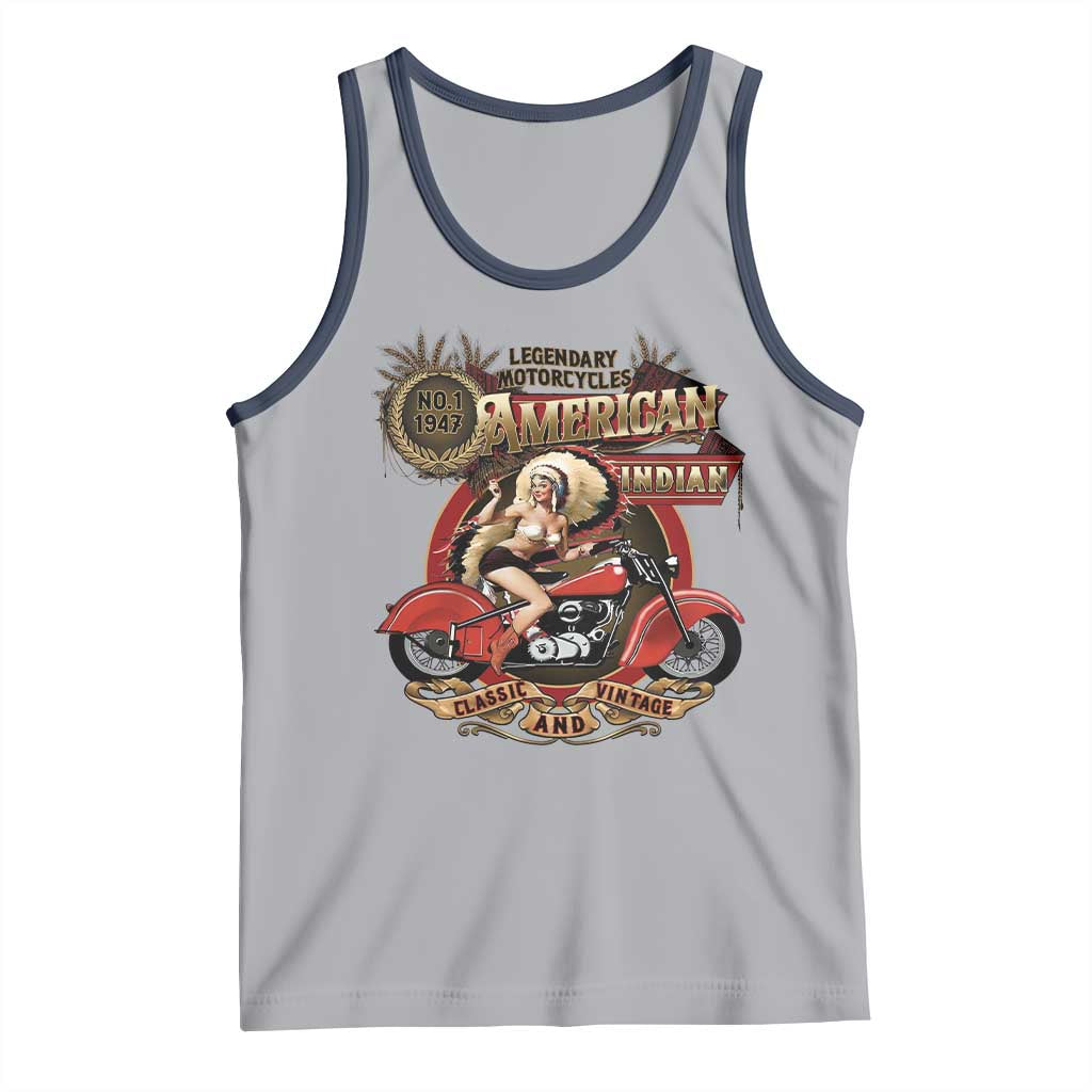 Native American Rider Tank Top American Indian Legendary Motorcycle Vintage Pin Up Girl TS11 Athletic Heather Navy Print Your Wear