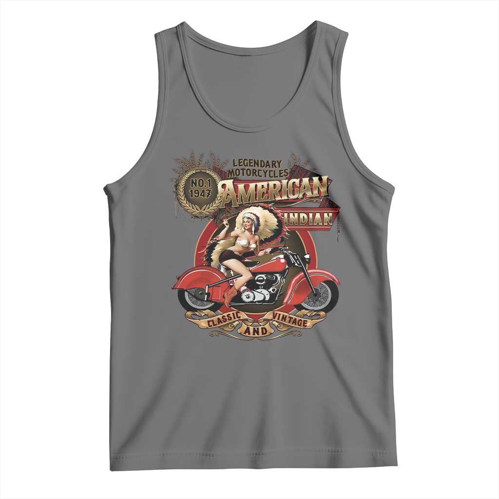 Native American Rider Tank Top American Indian Legendary Motorcycle Vintage Pin Up Girl TS11 Black Heather Print Your Wear