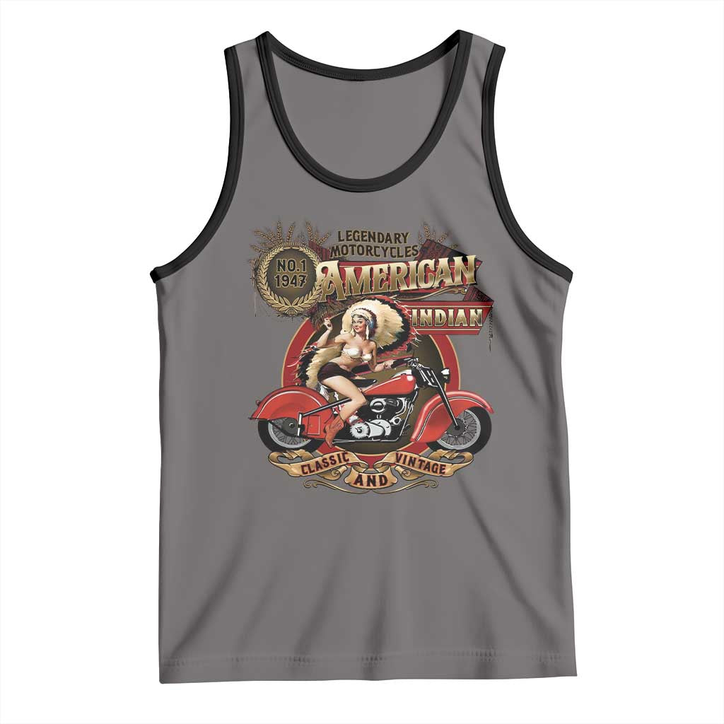Native American Rider Tank Top American Indian Legendary Motorcycle Vintage Pin Up Girl TS11 Deep Heather Black Print Your Wear