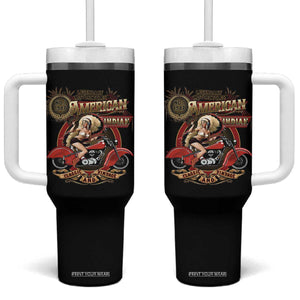 Native American Rider Tumbler With Handle American Indian Legendary Motorcycle Vintage Pin Up Girl TS11 One Size: 40 oz Black Print Your Wear