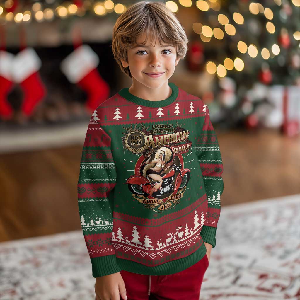 Native American Rider Ugly Christmas Sweater American Indian Legendary Motorcycle Vintage Pin Up Girl TS11 Christmas Print Your Wear