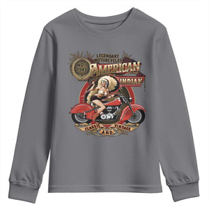 Native American Rider Youth Sweatshirt American Indian Legendary Motorcycle Vintage Pin Up Girl TS11 Charcoal Print Your Wear