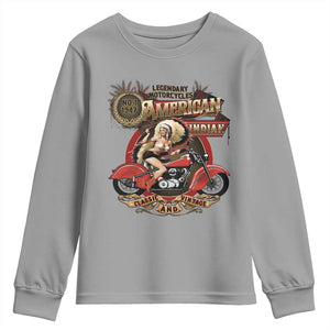 Native American Rider Youth Sweatshirt American Indian Legendary Motorcycle Vintage Pin Up Girl TS11 Sport Gray Print Your Wear
