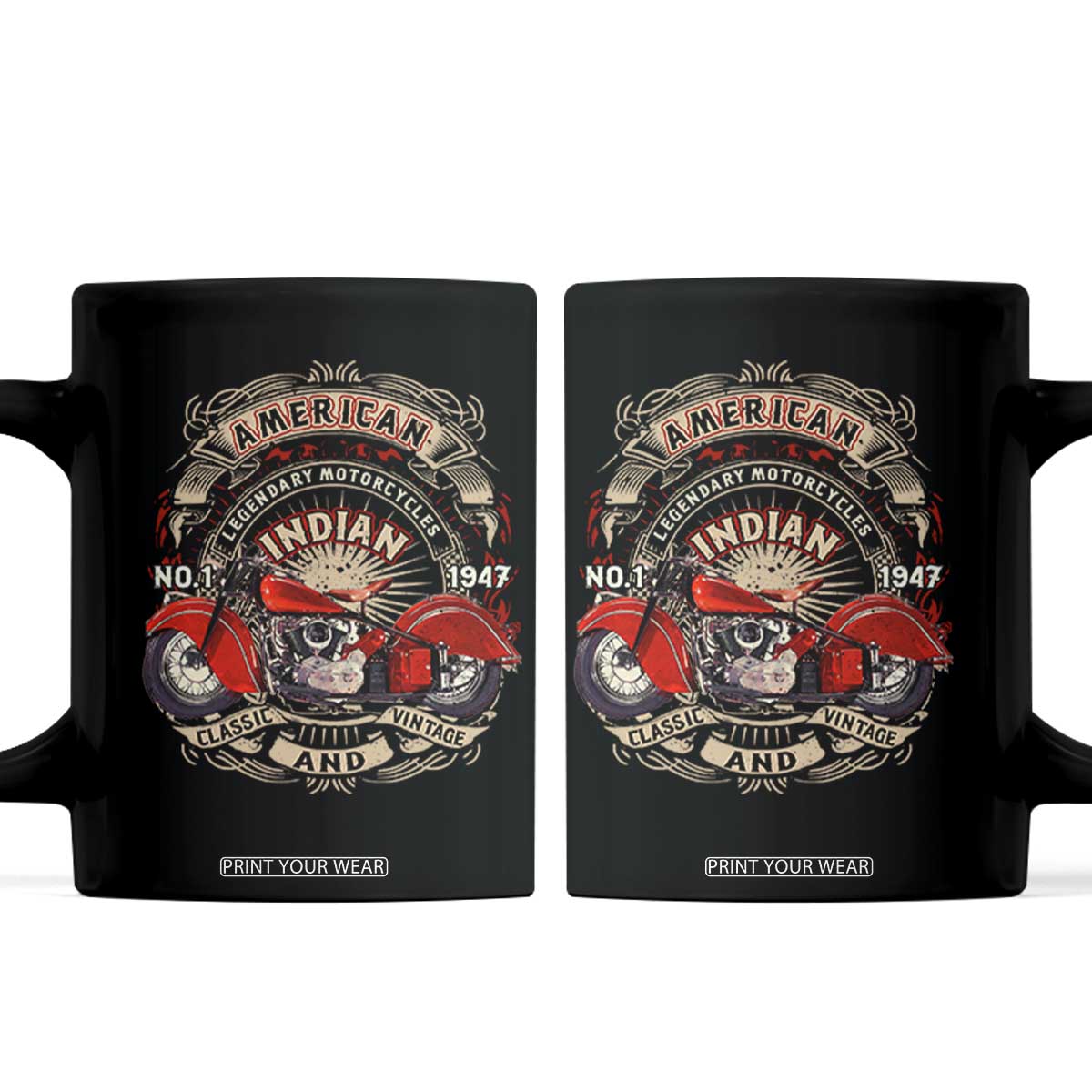 Native American Rider Coffee Mug American Indian Legendary Motorcycle Vintage Biker TS11 Black Print Your Wear