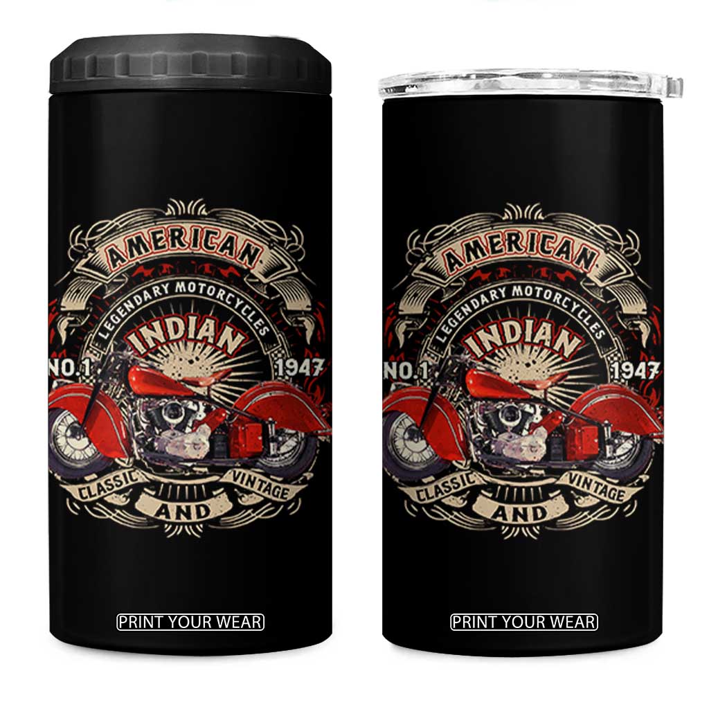 Native American Rider 4 in 1 Can Cooler Tumbler American Indian Legendary Motorcycle Vintage Biker TS11 One Size: 16 oz Black Print Your Wear