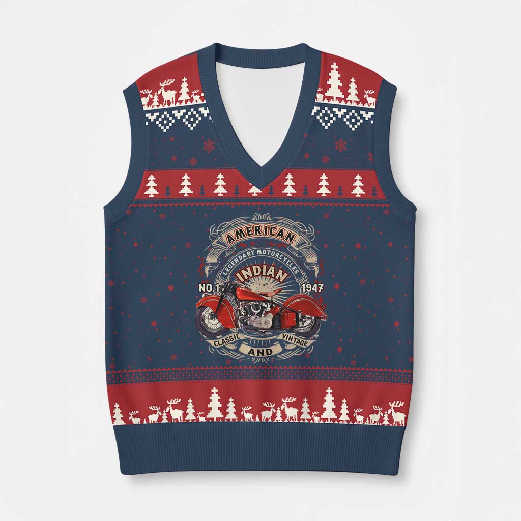 Native American Rider V-Neck Knit Sweater Vest American Indian Legendary Motorcycle Vintage Biker TS11 Navy Red Print Your Wear
