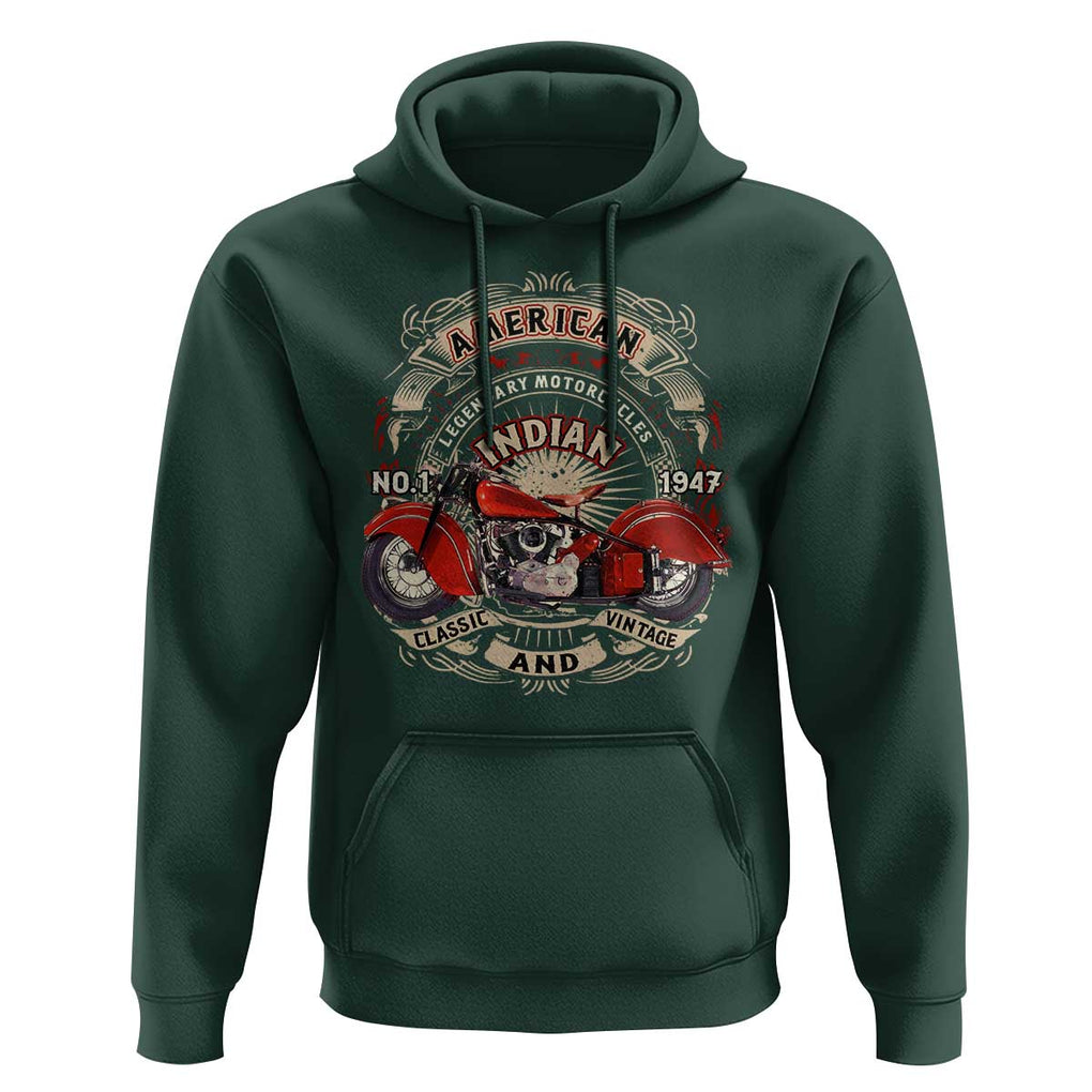 Native American Rider Hoodie American Indian Legendary Motorcycle Vintage Biker TS11 Dark Forest Green Print Your Wear