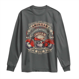 Native American Rider Long Sleeve Shirt American Indian Legendary Motorcycle Vintage Biker TS11 Dark Heather Print Your Wear