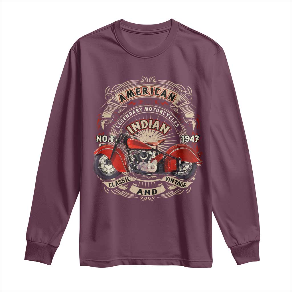 Native American Rider Long Sleeve Shirt American Indian Legendary Motorcycle Vintage Biker TS11 Maroon Print Your Wear