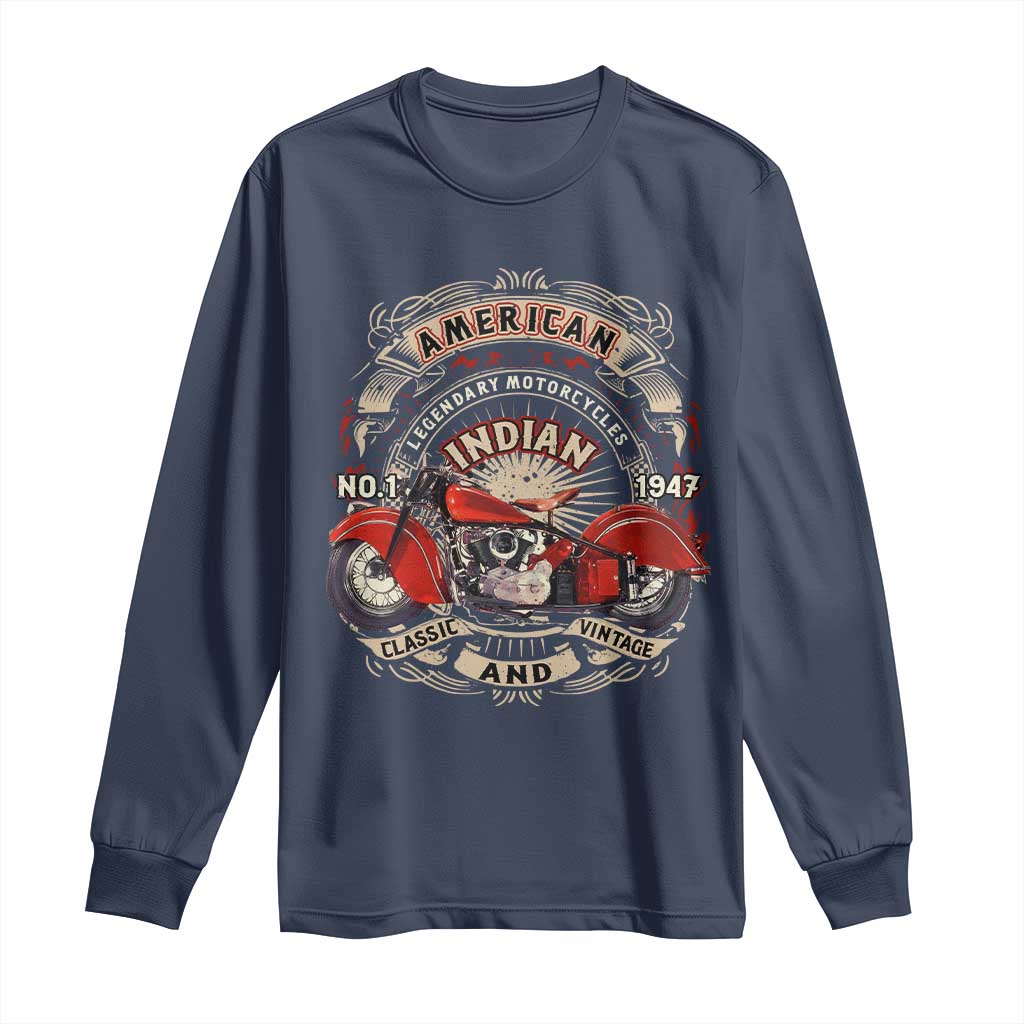 Native American Rider Long Sleeve Shirt American Indian Legendary Motorcycle Vintage Biker TS11 Navy Print Your Wear
