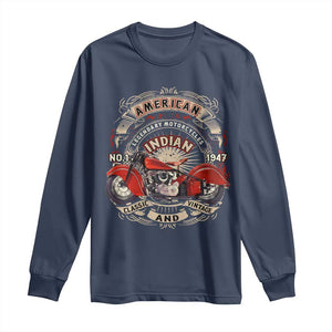 Native American Rider Long Sleeve Shirt American Indian Legendary Motorcycle Vintage Biker TS11 Navy Print Your Wear