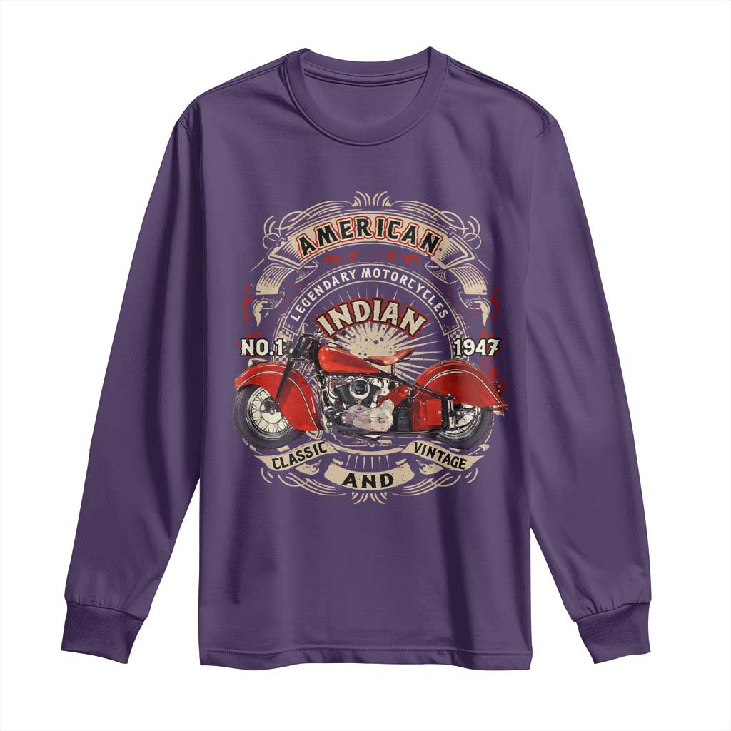 Native American Rider Long Sleeve Shirt American Indian Legendary Motorcycle Vintage Biker TS11 Purple Print Your Wear